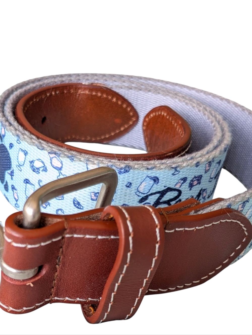 Peter Millar Printed Canvas Belt Bear Dance Cocktails Golf 36 Fun Novelty